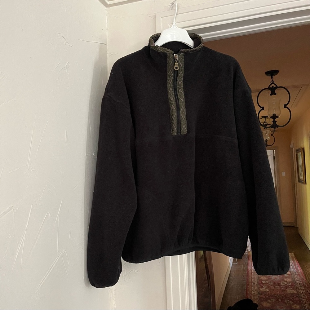 Woolrich Black Fleece Pullover with Olive Trim